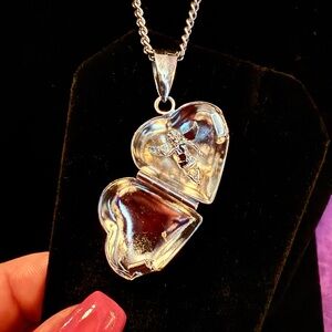 Silver Heart Locket Necklace with Cherub, 20” chain